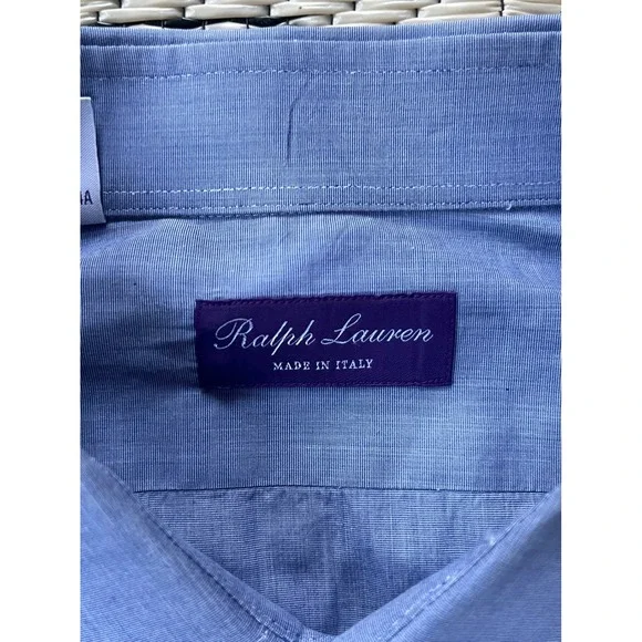 Ralph Lauren Purple Label Dress Shirt‎ Long Sleeve Blue Cotton Blend, Size 17